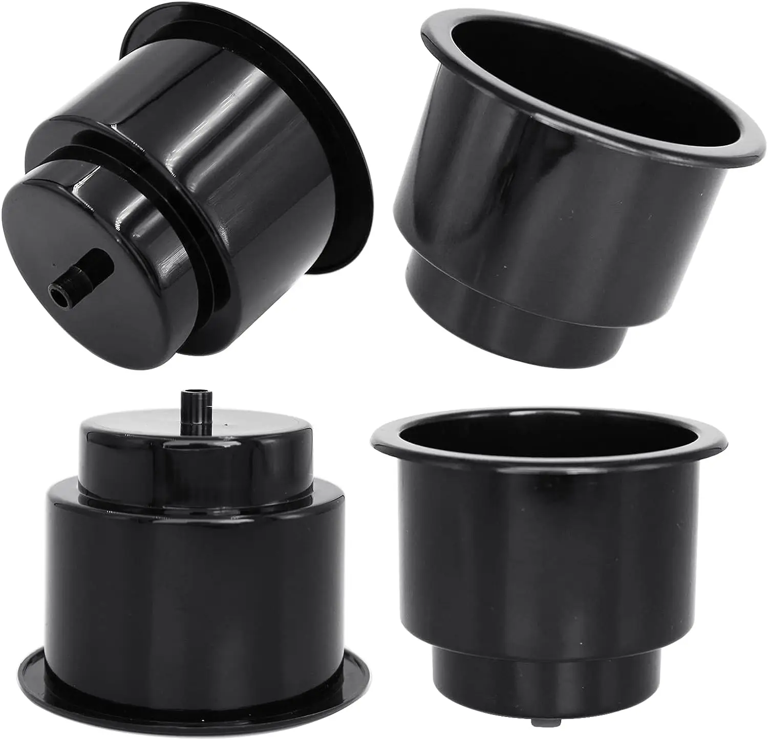 ISURE MARINE Set of 4 Black/White Recessed Drop in Plastic Cup Drink Can Holder with Drain for Boat Car Marine Rv