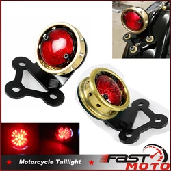 Motorcycle Brass Red Brake Tail Rear Light Bulb License Plate Lamp for Harley Chopper Bobber 12V Taillight Cafe Racer Cruiser