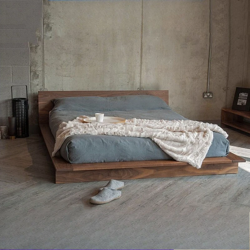 Cama con marco minimalista Tatami, Cama De apartamento De boda De madera maciza De diseño, estética, Cama De Casal De doble calidad, muebles para el hogar
