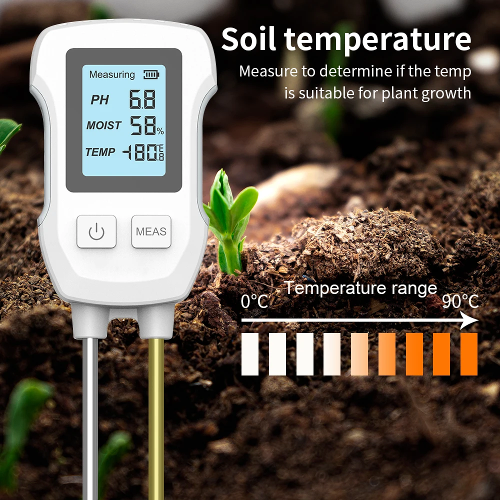 3 in 1 Digital LCD Soil Meter Temperature Humidity PH Meter with Backlight Plant Measuring Instrument for Flower Plants Garden