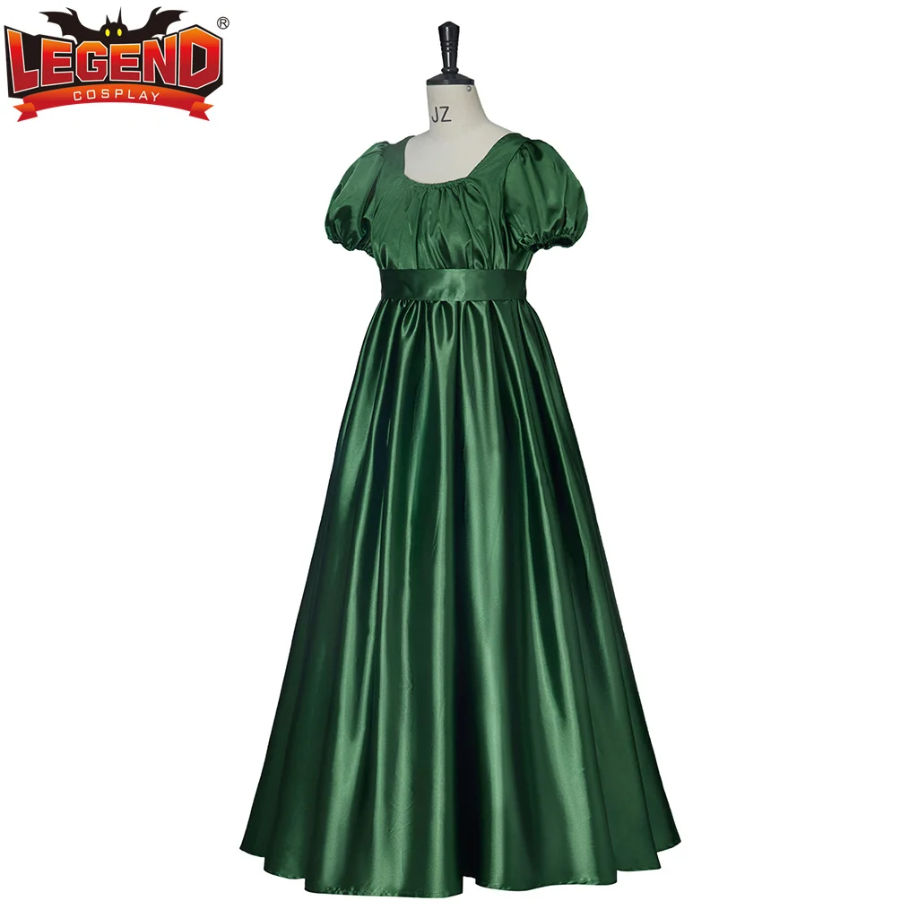 Green Satin Regency Empire Waist Ball Gown Vintage 1800s Dress Jane Austen Costume High Waistline Tea Party Gowns Dress Women