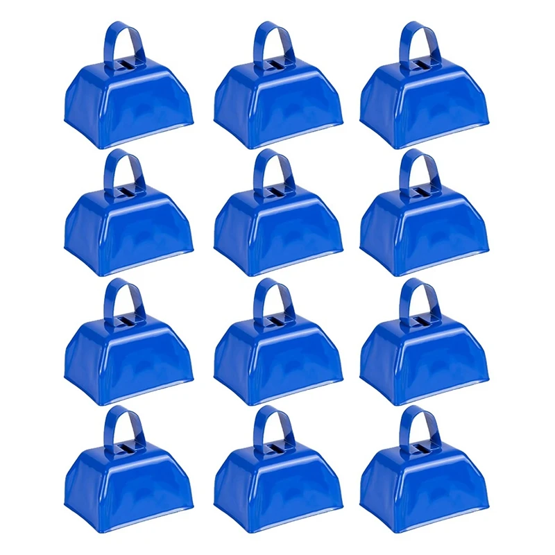 

A82I-Cow Bells Noise Makers Cheering Bell: 12 Pcs Metal Cowbells With Handle For Sporting Events - Small Loud Bell