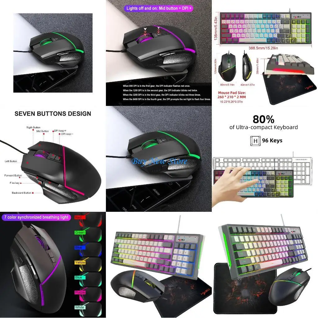 

20CE High Performances 96 Keyboards Mouse Set with Large Mouse Pad for Gamers and Typists