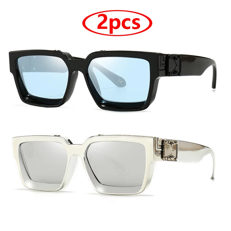 المشي لمسافات طويلة 2 قطعة العلامة التجارية الفاخرة مستطيل صغير مكافحة نظارات الضوء النساء الرجال ظلال مربع الأسود النظارات الاتجاه فاسق النظارات للذكور #2