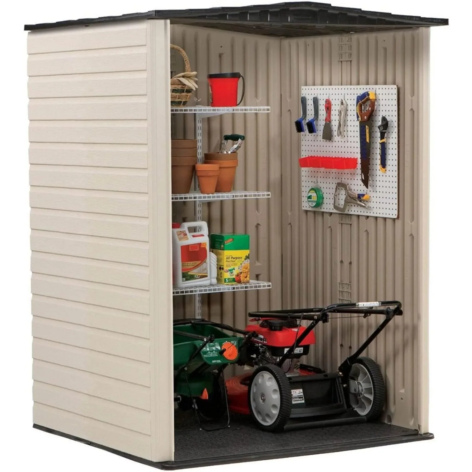 Rubbermaid-Weather Resistant Outdoor Storage Shed, Resina, Sândalo, Onyx Telhado, para Jardim, Quintal, Casa, Piscina, 5x2ft