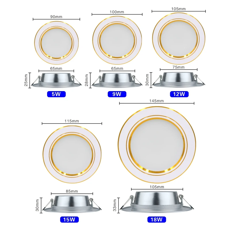 10pcs/lot Led Downlight 220v Ceiling Light 5W 9W 12W Recessed Down light Round Led Panel Light 15W 18W Spotlight Indoor Lighting