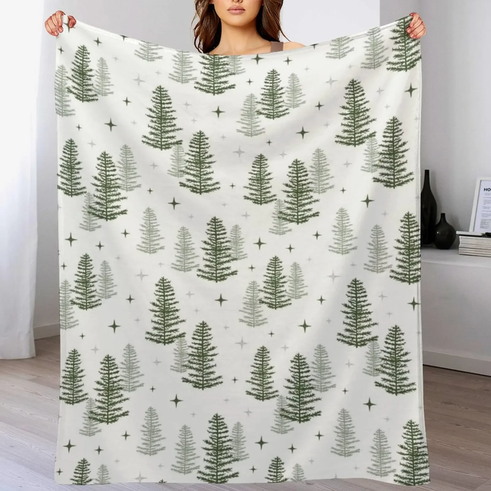 

Christmas Night with green trees Throw Blanket Cute bed plaid Hairys Multi-Purpose Blankets
