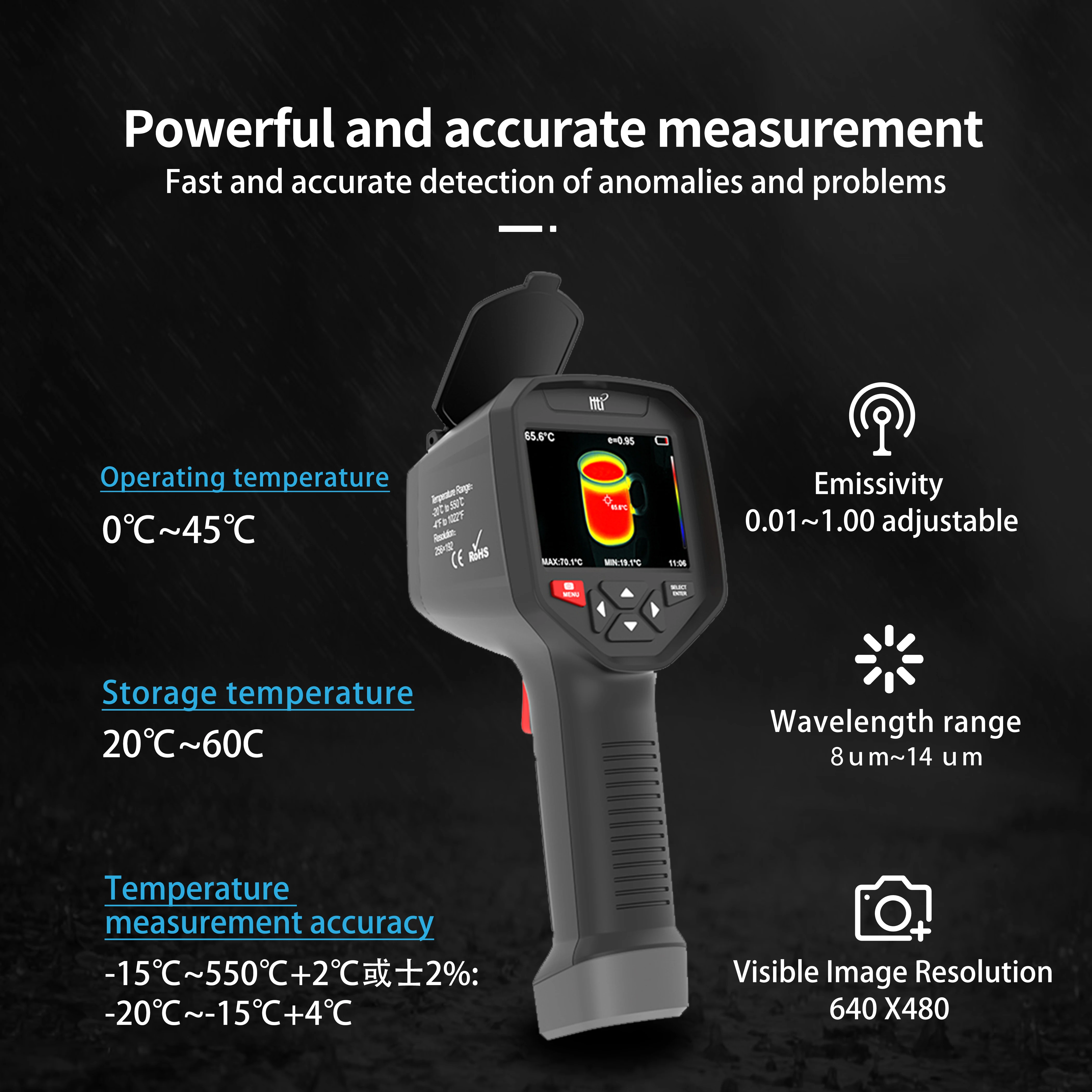 Przemysłowa kamera termowizyjna ręczna Hti-A10 z WIFI do konserwacji samochodów