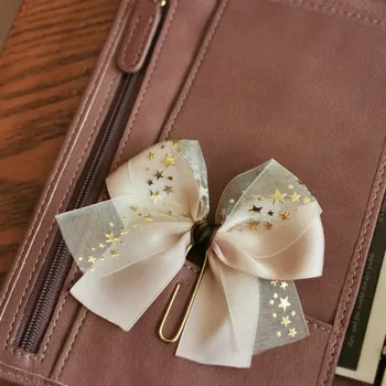 Şampanya şerit yay kağıt klip Ins tarzı imleri dizüstü dekorasyon kitap aksesuarları sevimli kırtasiye