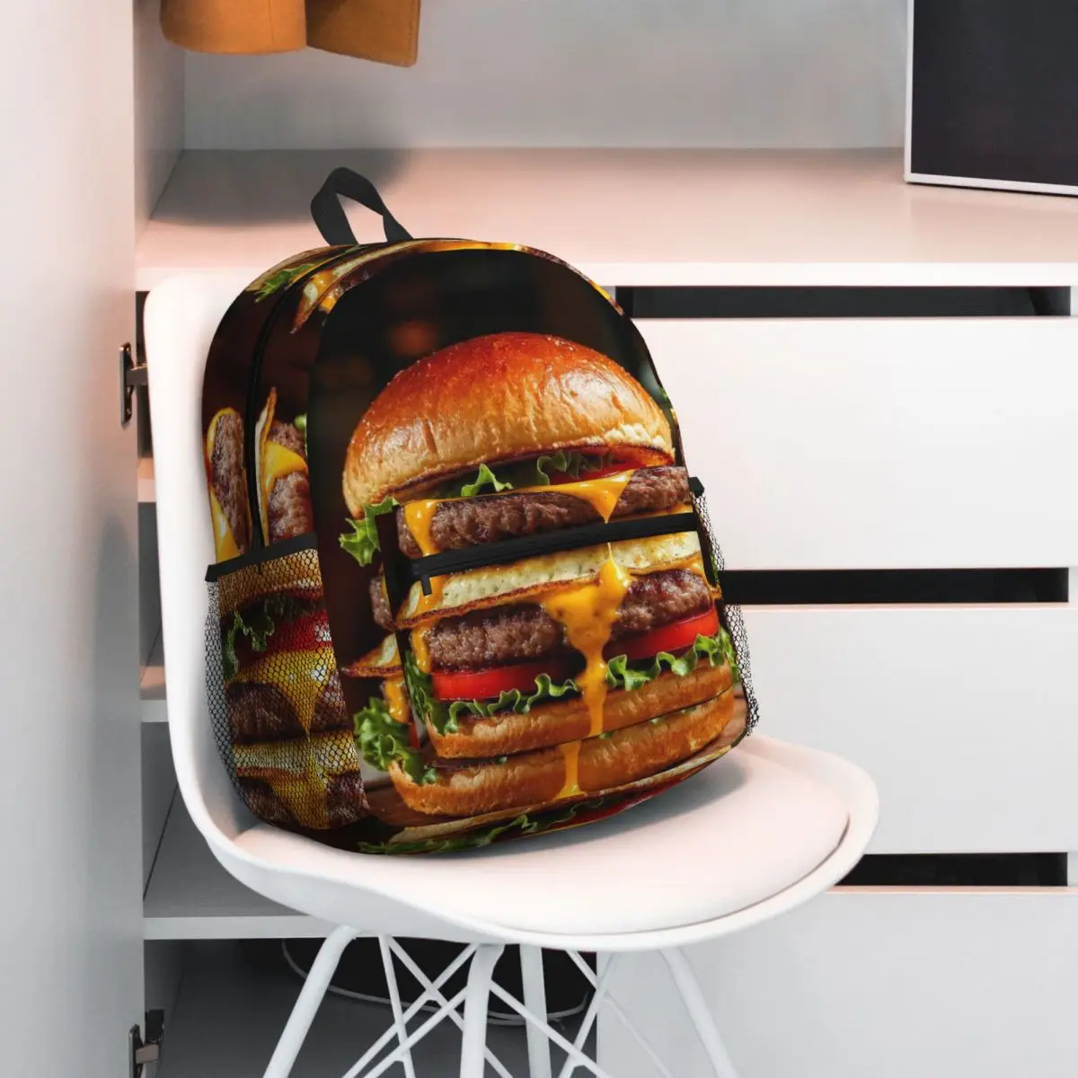 Hamburger Realistic Burger Design Backpack Student BookBag Kids School Bag Laptop Shoulder Bags for Men Women