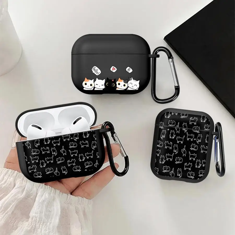 Cute Line Cat Earphone Cases Cover Case For Airpods Pro3 4 Pro2 2 3 1 Pro view 3