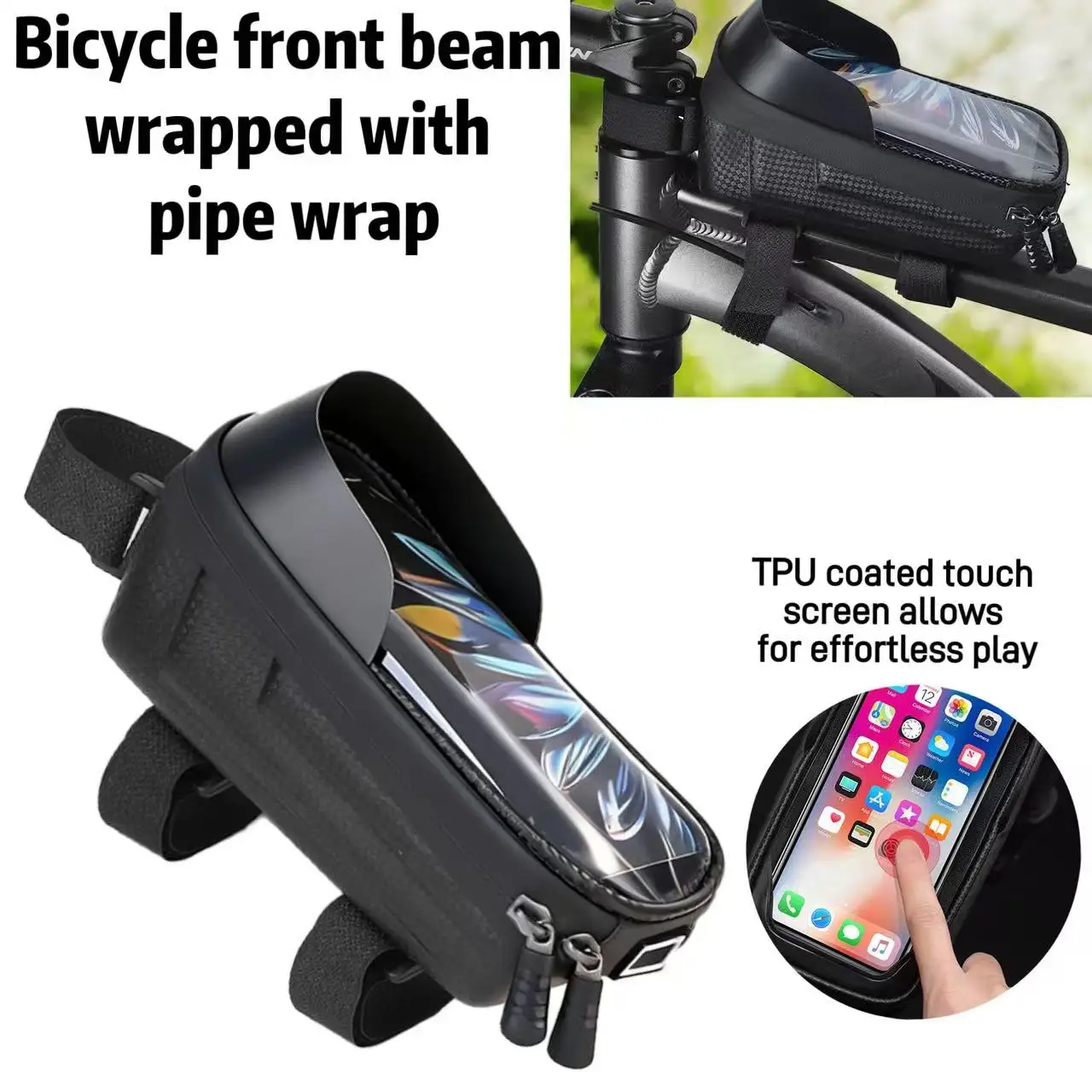 Image of Fahrrad-Vorderrahmentasche mit Schlauchtasche, Mountainbike-Vorderrahmentasche, Satteltasche für Mobiltelefone