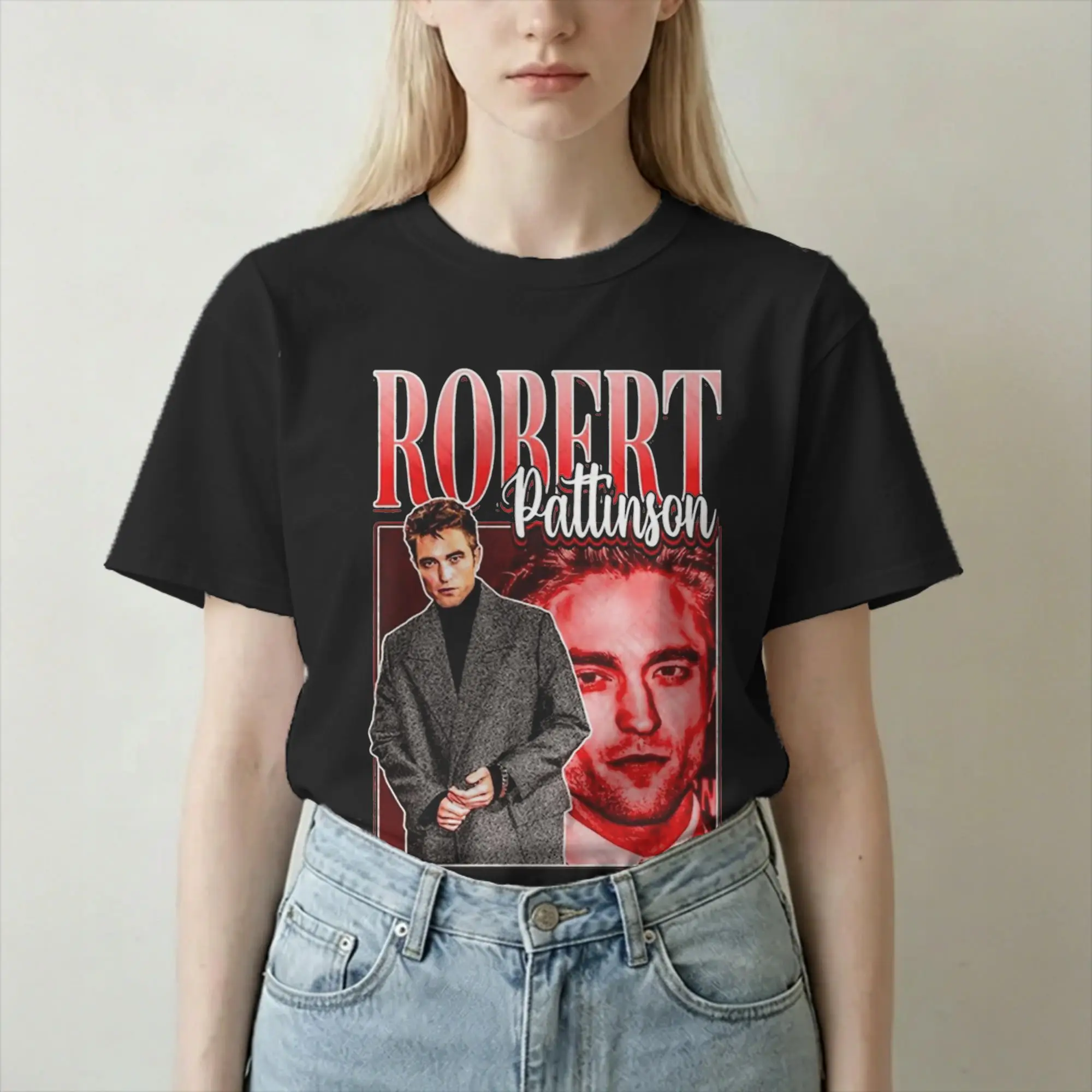 Camisetas masculinas e femininas do ator Robert Pattinson, camisetas vintage de manga curta com gola redonda, 100% algodão, roupas plus size