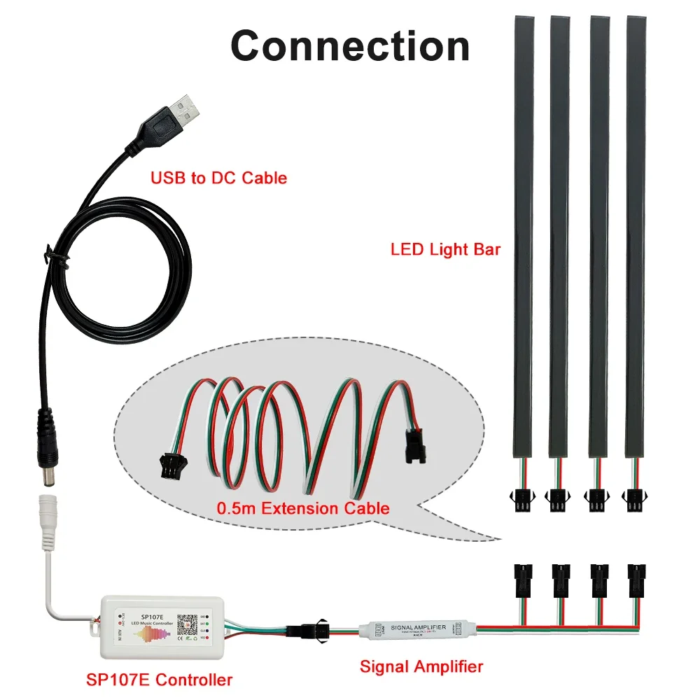 

Комплект светодиодных лент для синхронизации музыкального ритма 33/50 см WS2812 RGB с адресной подсветкой и Bluetooth-контроллером SP107E, 5В постоянного тока, динамическая смена цвета