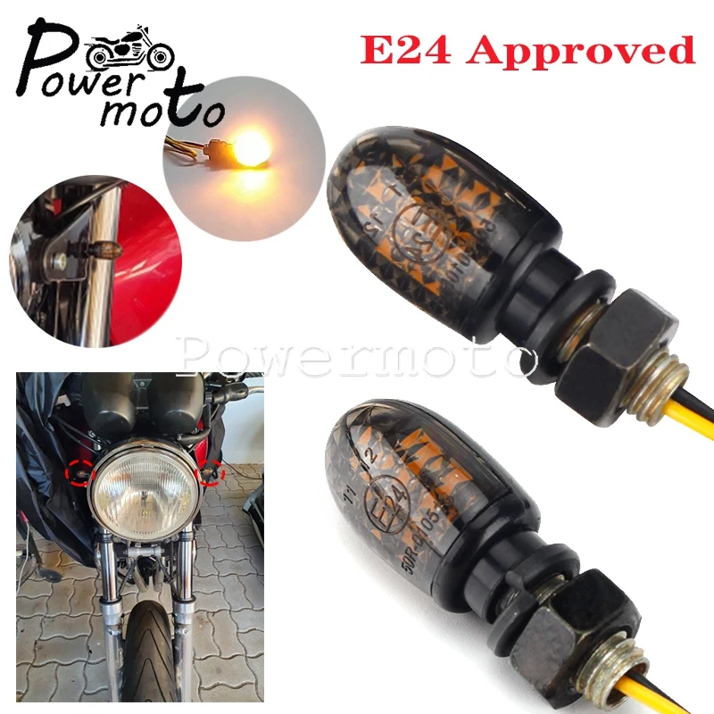 Motorcycle Scooter E24 Approved Indicator Amber Blinker Lamp Motorbike Lights LED Mini Turn Signal Light For Universal 8mm 10mm