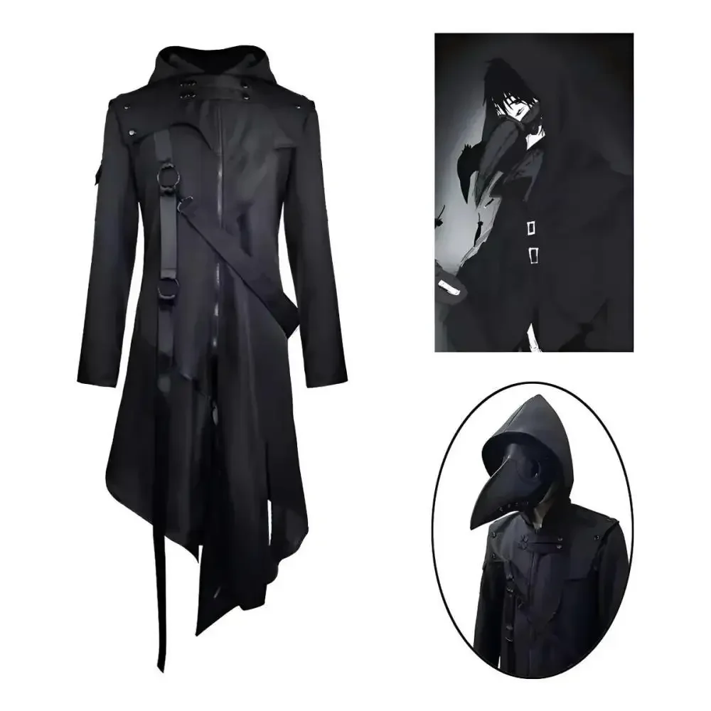 Steampunk Trench Coat Gothic Jacket Vintage Medieval Renaissance Plague Doctor Bird Mask Halloween Party Cosplay Costume view 2