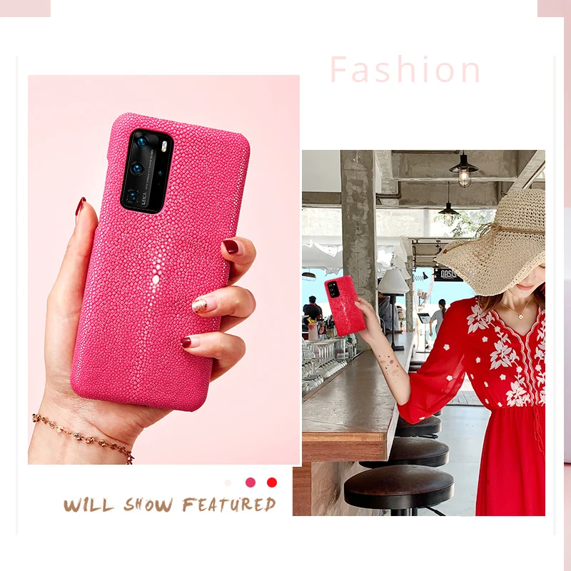 LANGSIDI Fashion women Stingray leather phone case for Huawei P40 PRO plus p30 mate 20 30 lite back cover for honor 20 8x 9x v30