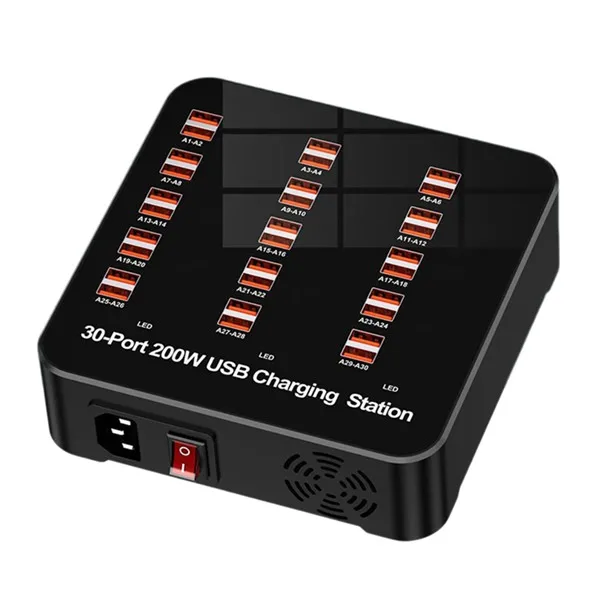 

Discount 30-Port Type-C Charger USB Multi-Port Socket 200W High-Power Desktop Charging Station with Fan