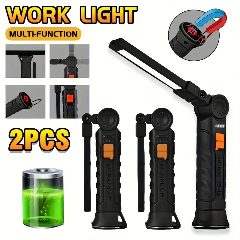 COB LED Work Light Dimmable Rechargeable LED Flashlight Inspection Lamp With Magnetic Hook Power Bank Built in Battery Torch