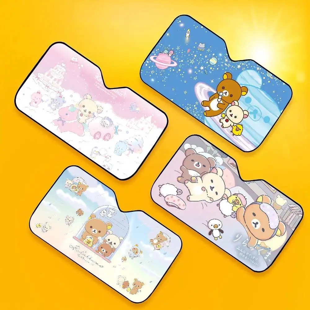 Popular Cute R-rilakkumas Bear Foldable Front Windshield Sunshade 70x130cm Anime Cartoon Foils Car Sun Visor Sun Shade Protect