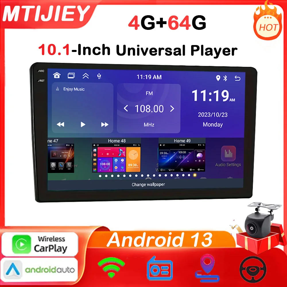 

4G 64G Android13 2 Din Car Radio Carplay Android Auto 10.1“ Universal Multimedia Player DSP RDS AHD GPS WIFI Auto Radio
