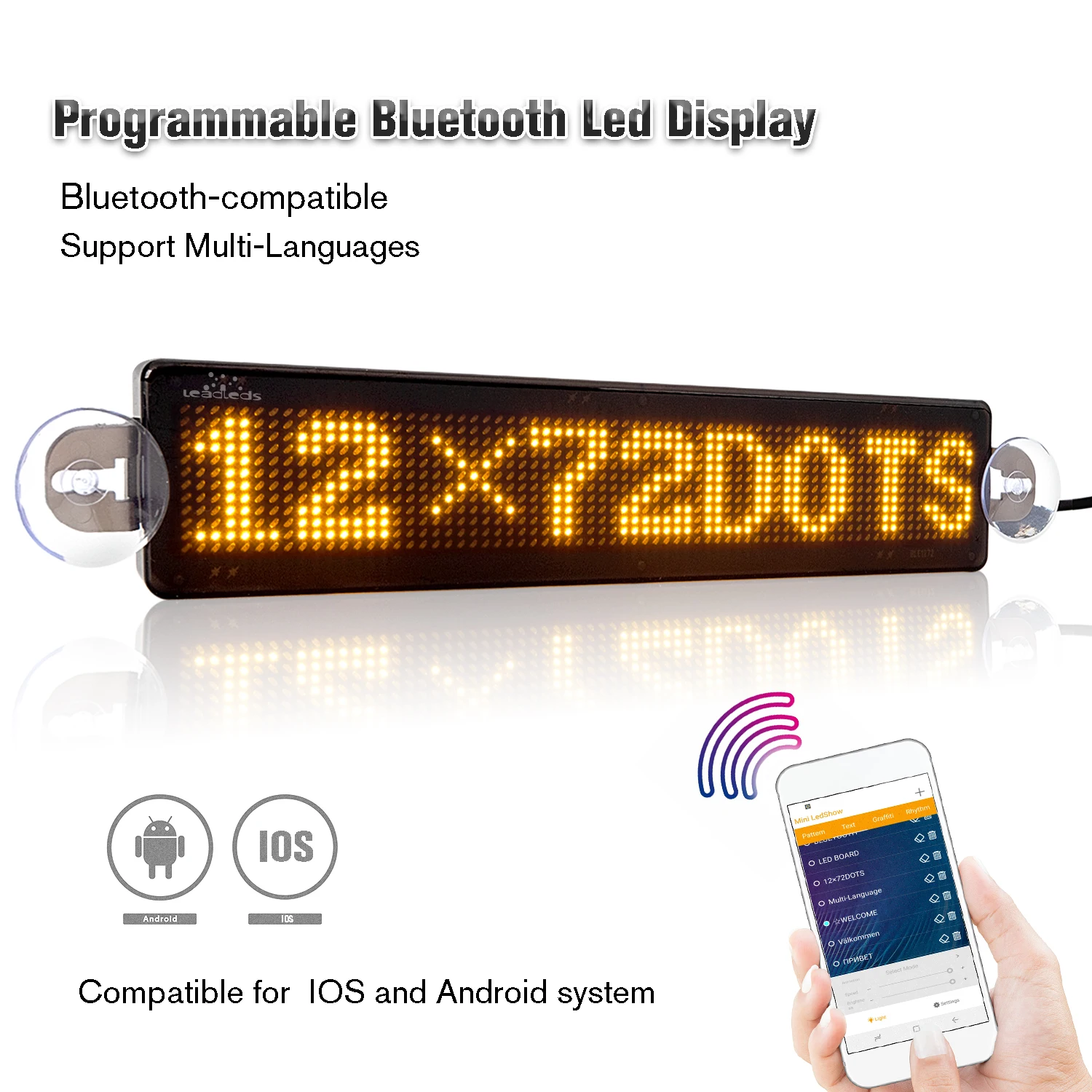 23CM Led Car Sign Bluetooth APP Programmable Scrolling Message Led Display Board for Car Rear Window Suction Cups DC5V USB Cable