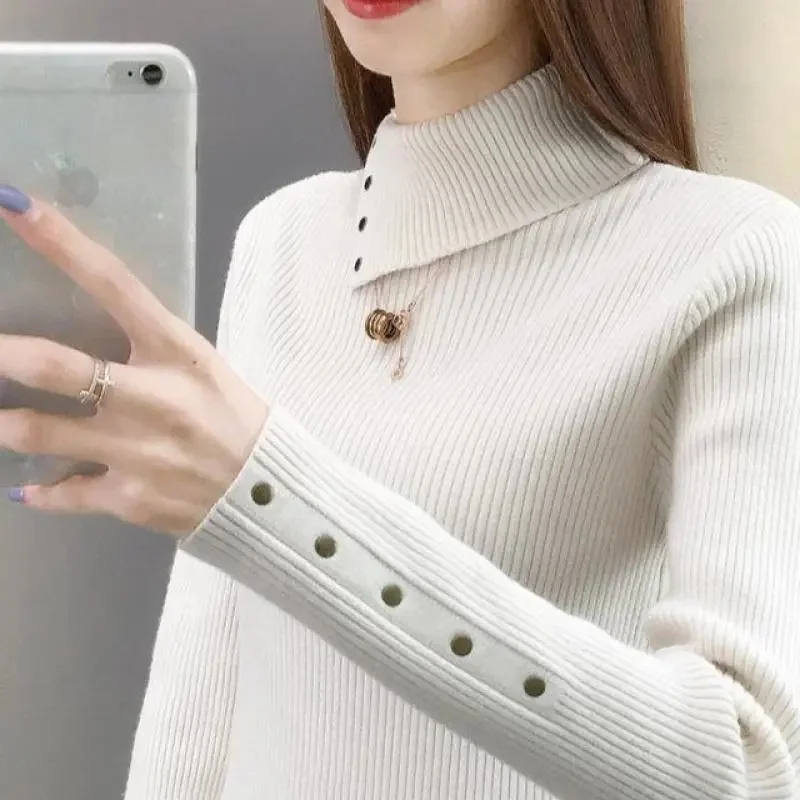 

2023 New Autumn Winter Turtleneck Women Sweater Korean Knitted Pullover Sweater Long Sleeve Slim Jumper Soft Warm Pull Femme