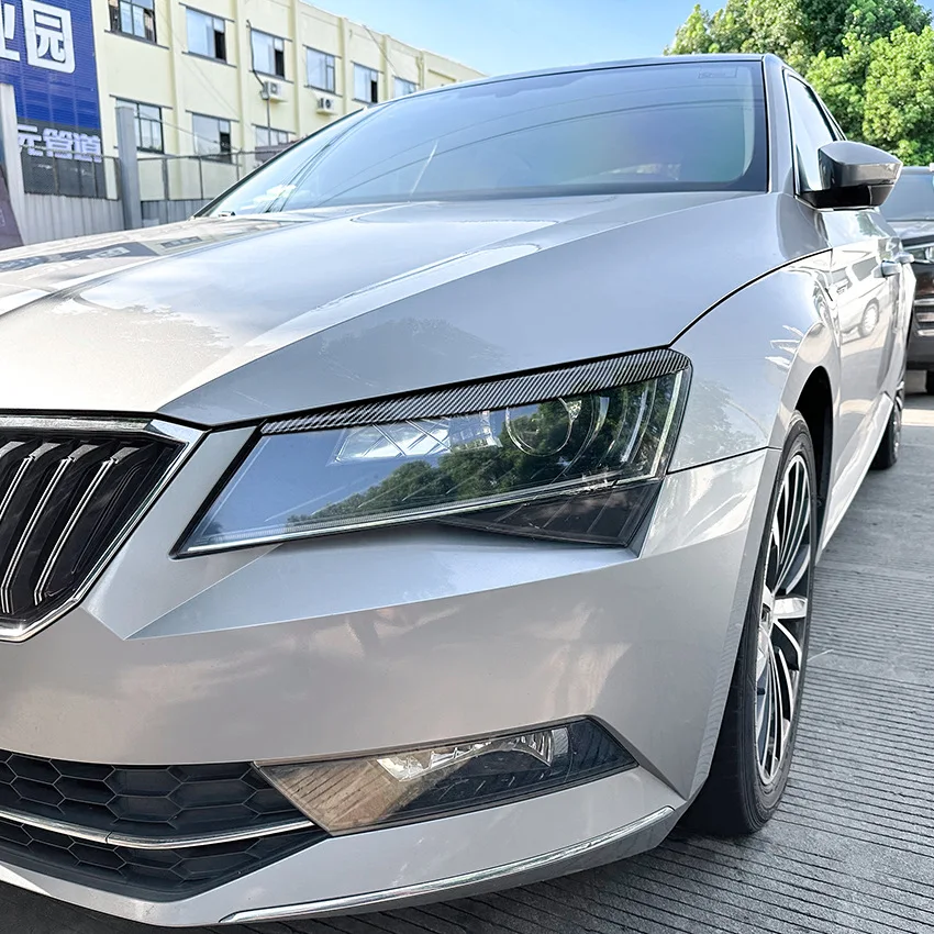 2016 To 2019 For Skoda Superb B8 Lid Trim Lamp Cover Body Kits Front Headlight Eyebrow Eyelids Sticker Gloss Black Carbon Fiber