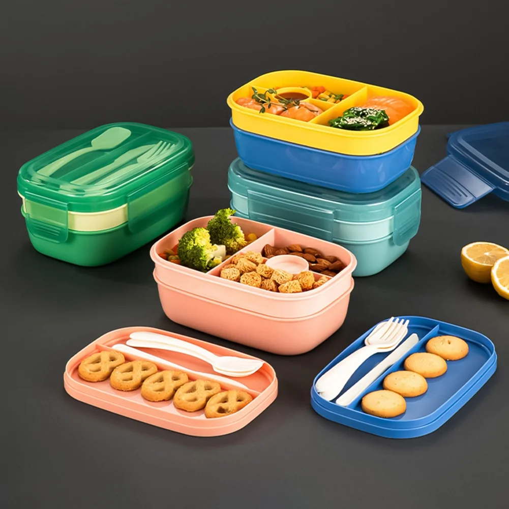 Stacking Bento Box Lunch Box with 3 Layer Sealed Compartments Leak-Proof BPA-Free Microwave-Safe for Kids and Adults Picnic