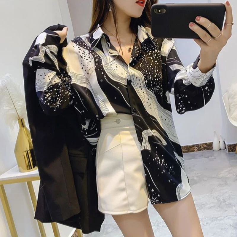 

Женская блузка из шифона с цветочным принтом, свободного кроя, с воротником, для весны и осени ​