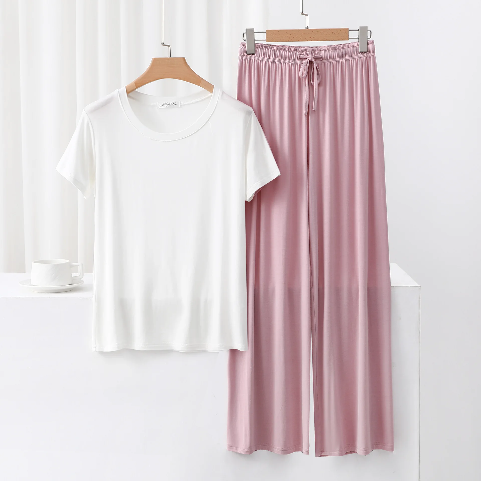 مشروط س الرقبة بلايز وسراويل واسعة الساق الكاحل طول الصيف رقيقة منامة مجموعات فضفاضة Homewear 2 قطعة دعوى الراحة ملابس خاصة
