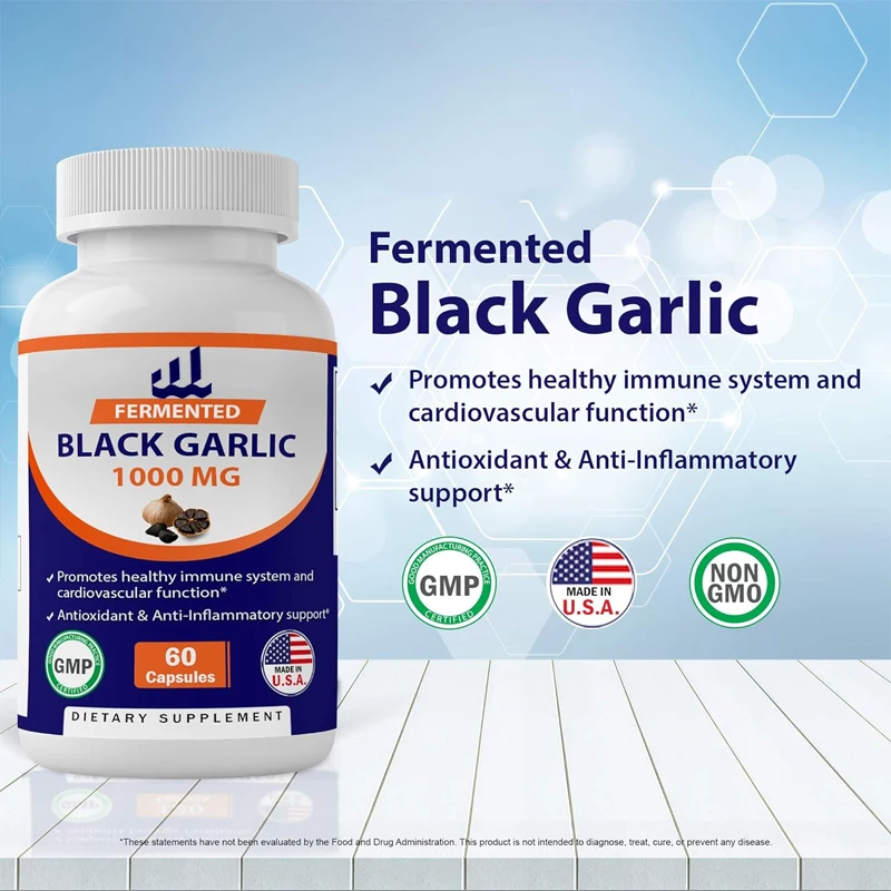 Vitamin Fermented Black Garlic Extract 1000mg 60 capsules - Non GMO, gluten free - Antioxidants and cholesterol support