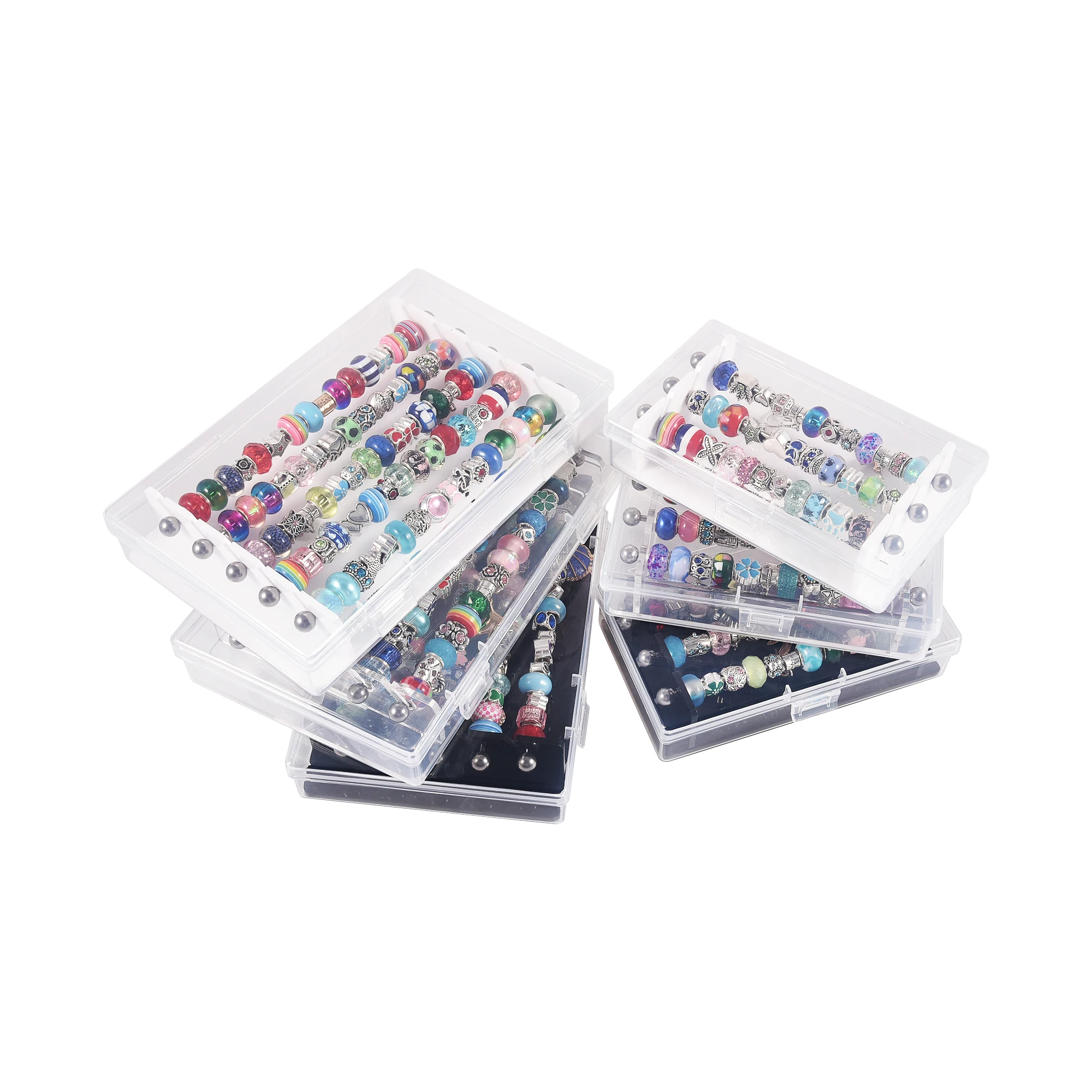 Acrylic Troll Beads Display Storage Box Rondelles Charms Bracelet Ring Holder 3 Bars Jewelry Organizer Storage Carrying Case