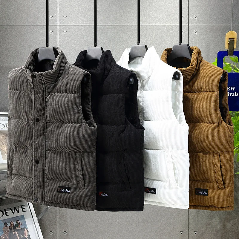 Corduroy Men's Vest Down Cotton Vest Autumn and Winter Trendy Brand Camisole Men's Thick Cotton Couple Jacket Cotton Jacket