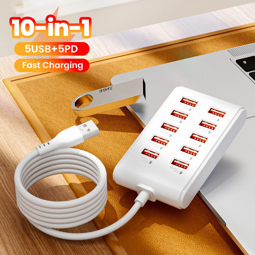 USB HUB 9V2A/5V3A/5V2A/5V1A 10Ports Docking Station Laptop Desktop Computer External USB Port Mouse Keyboard Hard Disk Connector