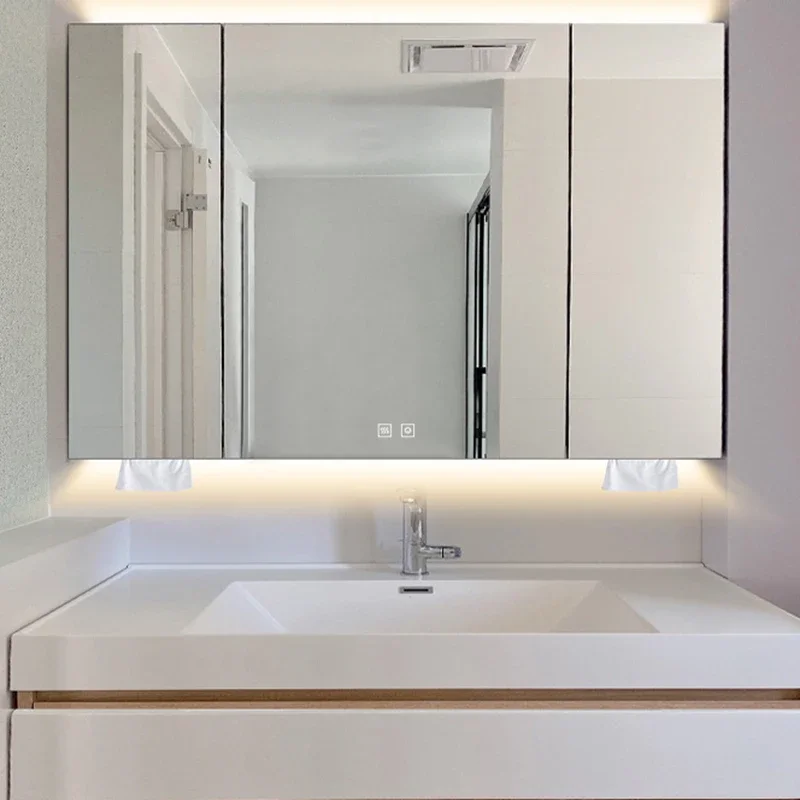 Smart Light Vanity Mirror Bathroom Cabinets Sanitation Shower Home Furniture Defogging Bathroom Cabinets Luxury Miroir De Salle