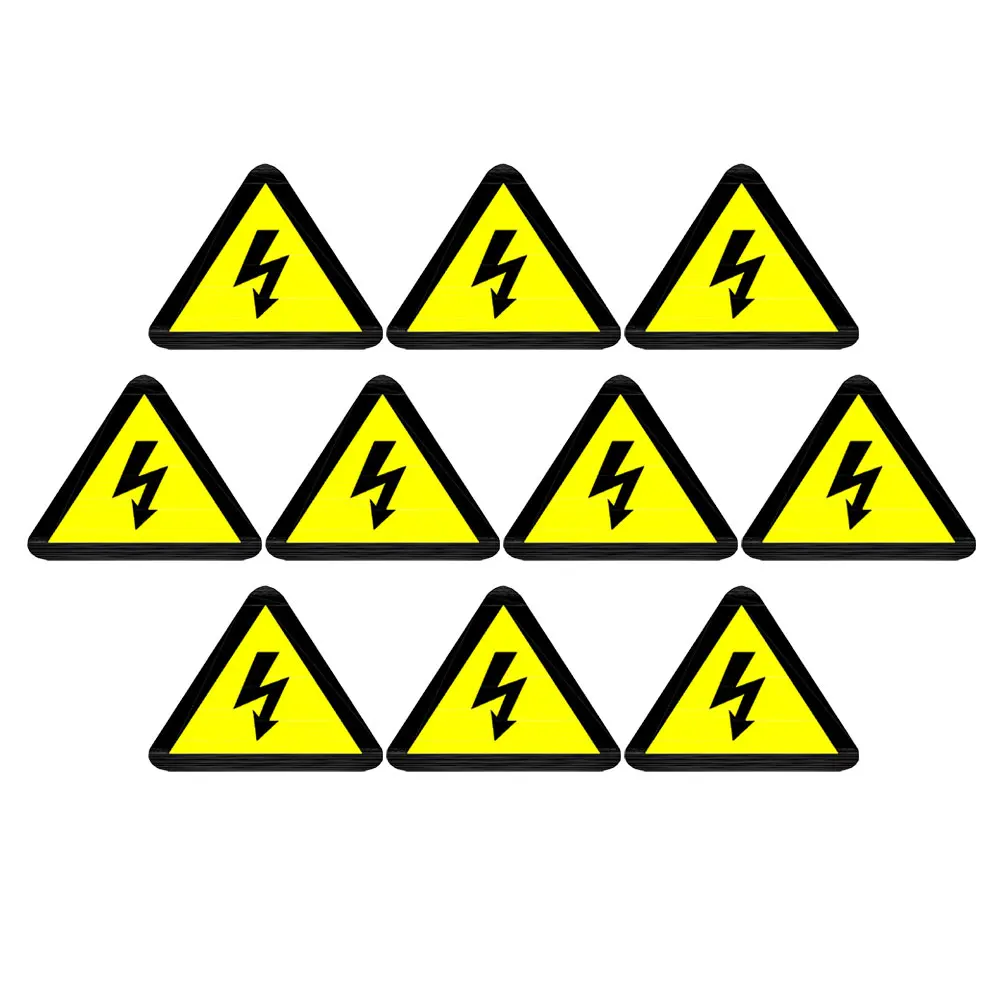 10 PCS Electric Shock Warning Stickers High Temperature Resistant Yellow Triangle Safety Signs Waterproof Fence Sign Fire