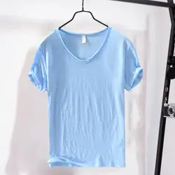 New Autumn Solid Color Short-sleeved T-shirt Men's Casual Bottoming T-shirt Male Cotton Crew Neck T-Shirt White Blue Tops & Tees