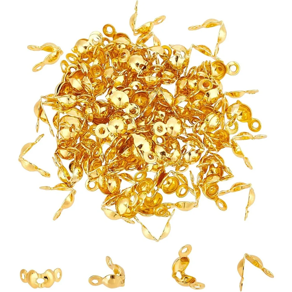 100pcs 304 Stainless Steel Bead Tips Golden Calotte Ends Clamshell Knot Cover for Knots & Crimp Findings Jewelry DIY Making Kit