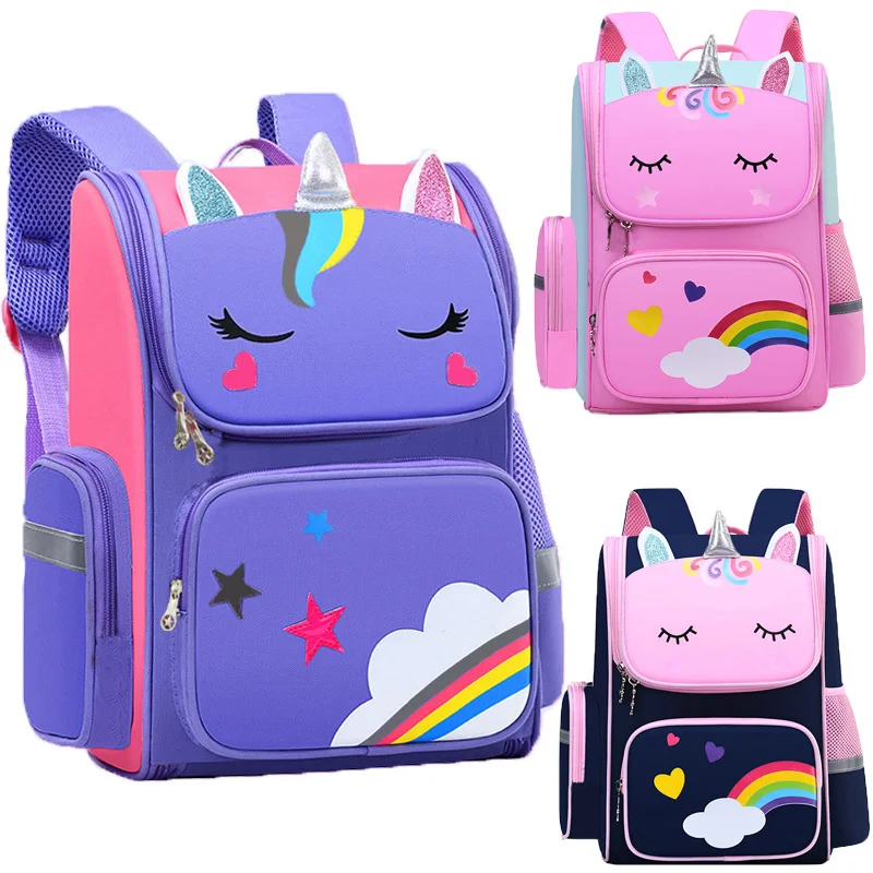 1PCS Backpack Oxford Fabric Material Backpack Unicorn Rainbow Printed Oxford Fabric Backpack Multi‑compartment Large Capacity