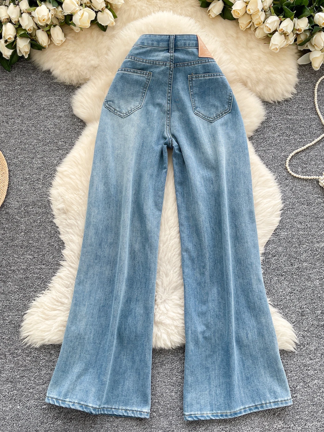 

Cool Spicy High Waist Slimming Vintage Distred Straight Leg Drapey Long Pants Women's Summer Denim Jeans Casual Wide Leg