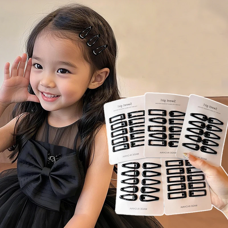 10 قطعة/المجموعة الفتيات البسيطة الأسود سبيكة بنس للشعر قطرة الماء مستطيل دبابيس الشعر الأطفال طفل عدم الانزلاق لا ضرر مقاطع الشعر أغطية الرأس