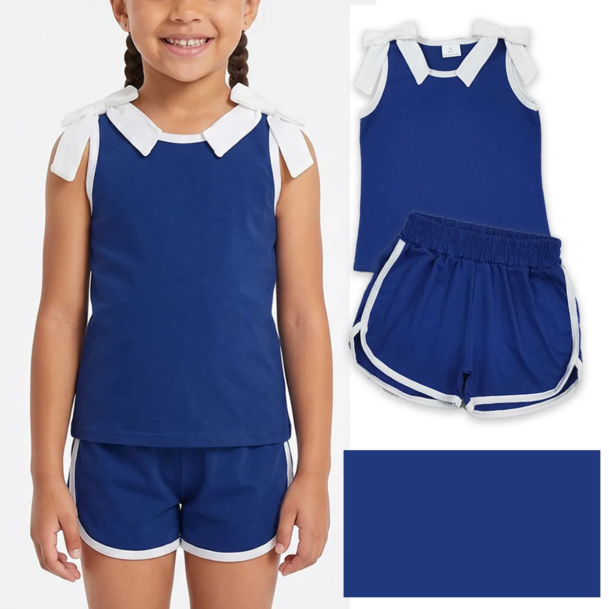 Baby Girl Clothes Summer Kids Girls 2Pcs Outfits Sleeveless Shirt Shorts Children Cheerleading Uniform Clothing Sets Wholesale