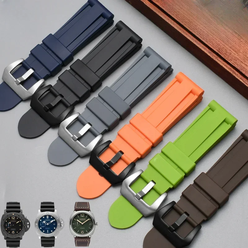 Waterproof Natural Rubber Watchband for Panerai Pam441 359 111 Series Black Blue Red Orange White Silicone 24mm Watch Strap