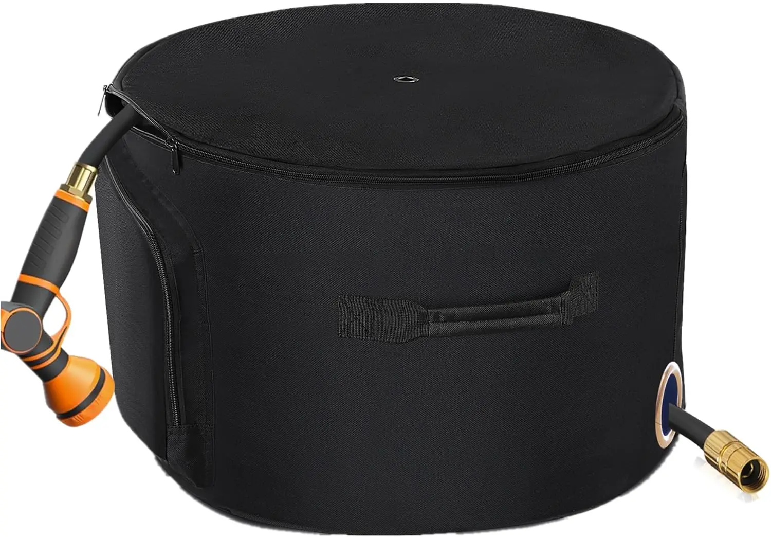 

Garden Water Hose Holder Storage Bag with Drain Holes, Holds 150 ft Hose for Patio and Indoor Use in Black