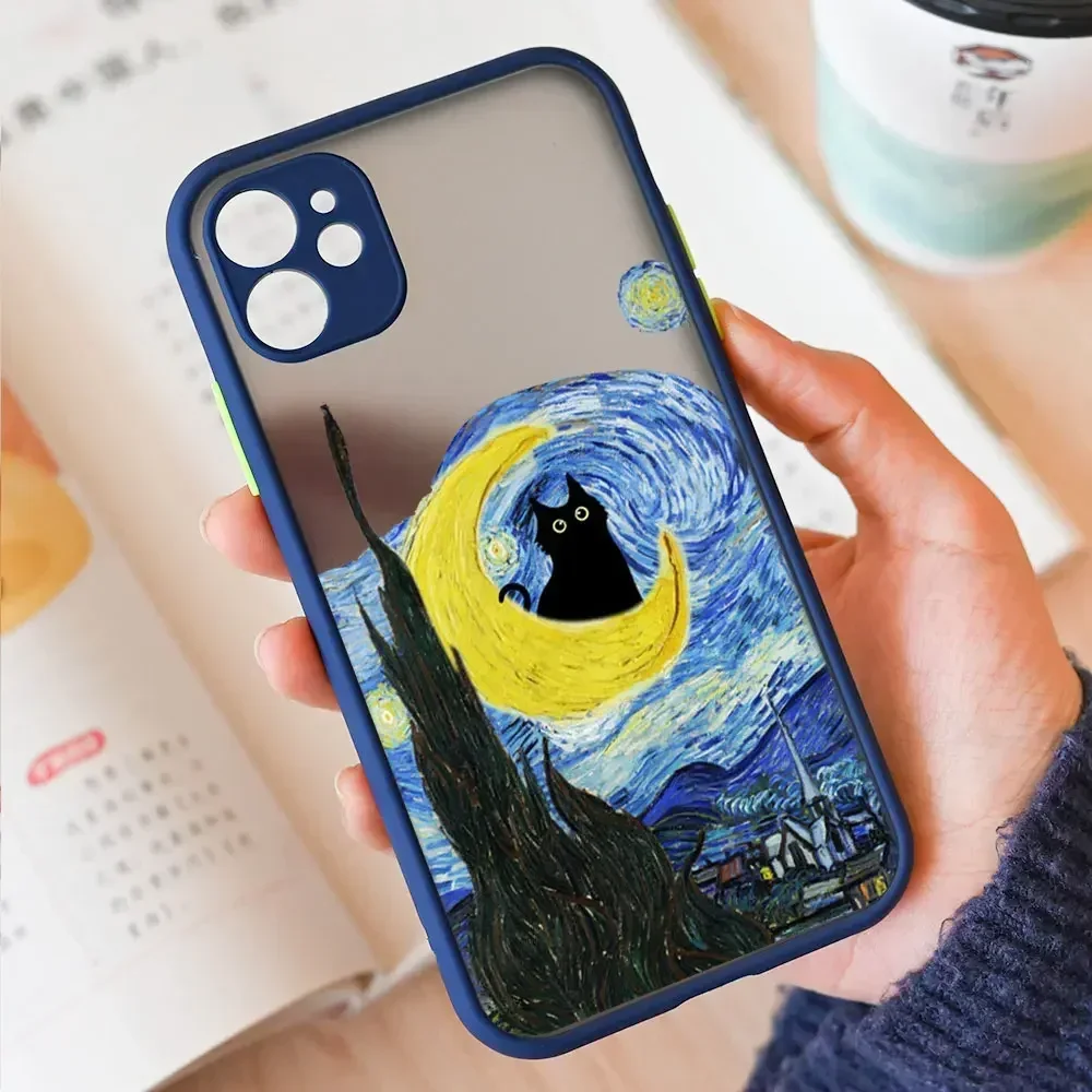 Retro Oil Painting Van-Gogh Cat Etui na telefon IPhone 16 15 13 12 11 Pro Max Mini 14 Plus SE2020 X XS XR Wstrząsoodporne twarde etui