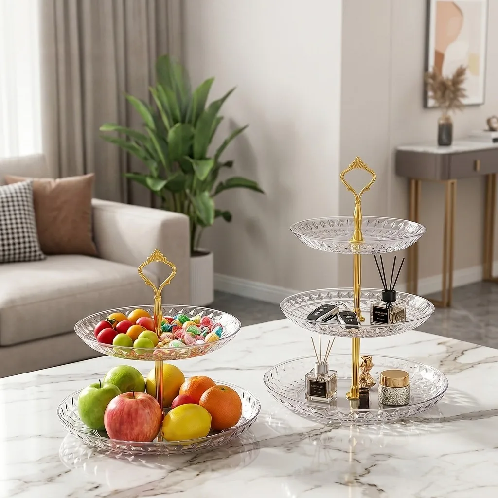 2/3 Tier Serving Tray Stand PET Plastic Plates Dinnerware Dessert Cake Fruit Plate Sweet Table Buffet Serving Dishes Tableware