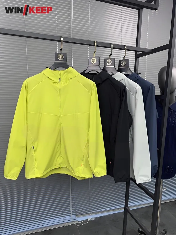 

Leisure Mens Summer New Thin Sun Protective Camping Hiking Solid Color Jacket Long Sleeve Breathable Quick Drying Hooded Coat