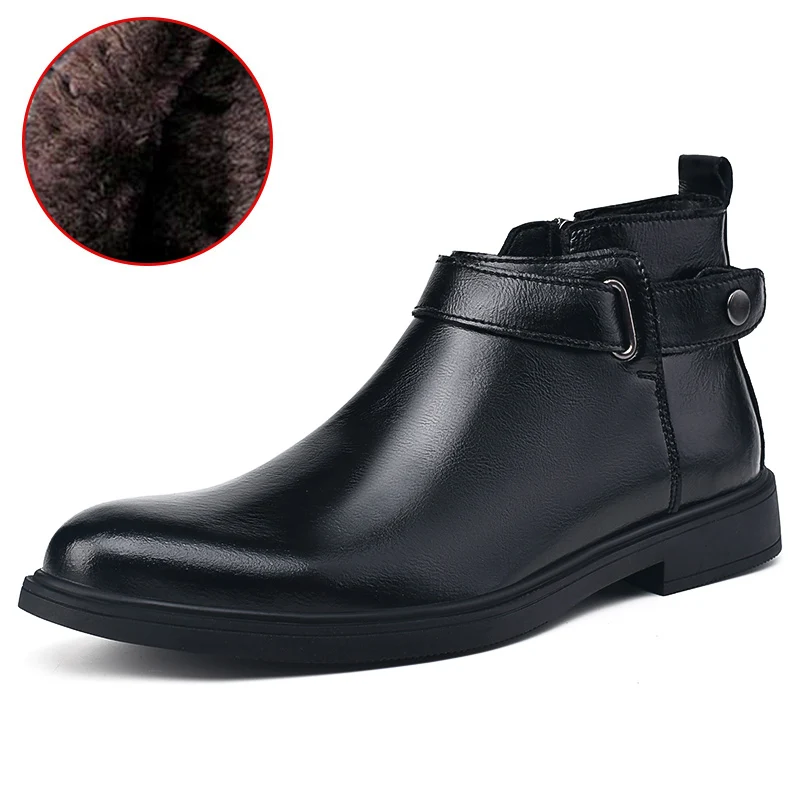 Mode spitze Herren Chelsea Stiefel mit Plüsch Isolierung und Komfort in Herbst und Winter klassische braune Herren Seite Reiß verschluss Stiefel