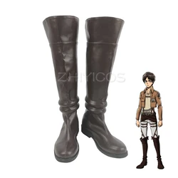 Customize New Anime Attack On Titan Eren Levi Cosplay Boots Knee Length Anime Cosplay Shoes Zipper Brown